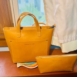 Portland leather mini crossbody tote & utility pouch  sunflower